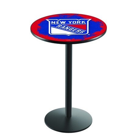 Holland Bar Stool Co 36" Blk Wrinkle New York Rangers Pub Table L214B3628NYRang